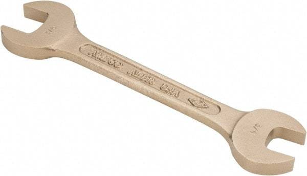 Ampco - 3/4" x 7/8" Nonsparking Open End Wrench - 8" OAL, Double End, Plain Finish, 15° Head Angle - USA Tool & Supply