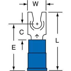 3M - #8 Stud, 16 to 14 AWG Compatible, Partially Insulated, Crimp Connection, Standard Fork Terminal - USA Tool & Supply