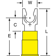 3M - #10 Stud, 12 to 10 AWG Compatible, Partially Insulated, Crimp Connection, Standard Fork Terminal - USA Tool & Supply