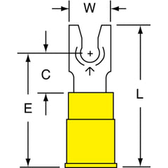 3M - #6 Stud, 12 to 10 AWG Compatible, Partially Insulated, Crimp Connection, Locking Fork Terminal - USA Tool & Supply