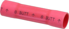 3M - 8 AWG Compatible, Vinyl Fully Insulated, Crimp-On Butt Splice Terminal - 2 Wire Entries, Copper Contacts, Zinc Contact Plating, 1.08" OAL, Red - USA Tool & Supply