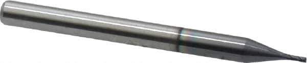 Atrax - 1/32", 5/64" LOC, 1/8" Shank Diam, 1-1/2" OAL, 4 Flute, Solid Carbide Square End Mill - Single End, AlTiN Finish, Spiral Flute, 30° Helix, Centercutting, Right Hand Cut, Right Hand Flute - USA Tool & Supply