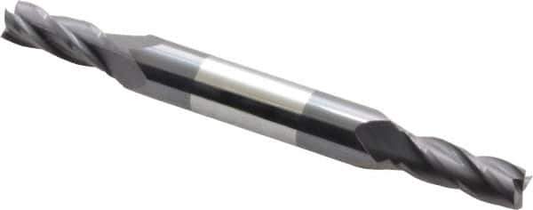 Atrax - 9/32", 11/16" LOC, 3/8" Shank Diam, 3-1/2" OAL, 4 Flute, Solid Carbide Square End Mill - Double End, AlTiN Finish, Spiral Flute, 30° Helix, Centercutting, Right Hand Cut - USA Tool & Supply
