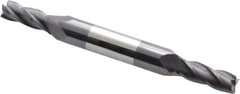 Atrax - 9/32", 11/16" LOC, 3/8" Shank Diam, 3-1/2" OAL, 4 Flute, Solid Carbide Square End Mill - Double End, AlTiN Finish, Spiral Flute, 30° Helix, Centercutting, Right Hand Cut - USA Tool & Supply