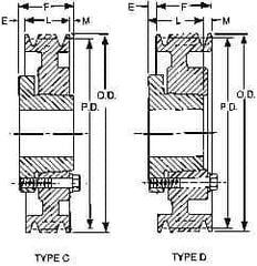 Browning - 1/2 to 2 Bore Diam, 5.15" Outside Diam, QD Bushed V Belt Sheave - 4.4 A Diam Belt Pitch - USA Tool & Supply