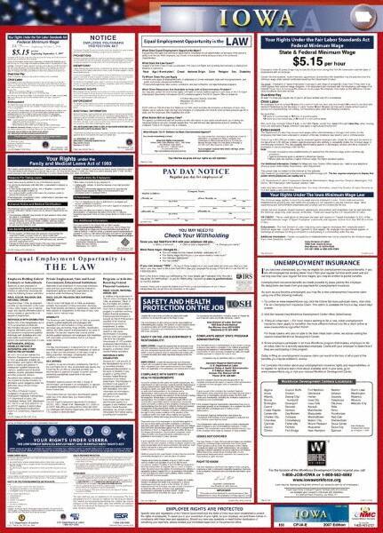 NMC - 24" Wide x 40" High Laminated Paper Labor Law Information Poster - Iowa Jurisdiction, 0.03" Thick, English - USA Tool & Supply