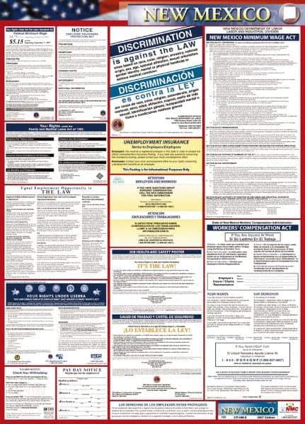 NMC - 24" Wide x 40" High Laminated Paper Labor Law Information Poster - New Mexico Jurisdiction, 0.03" Thick, English - USA Tool & Supply