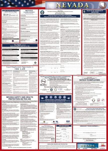 NMC - 24" Wide x 40" High Laminated Paper Labor Law Information Poster - Nevada Jurisdiction, 0.03" Thick, English - USA Tool & Supply