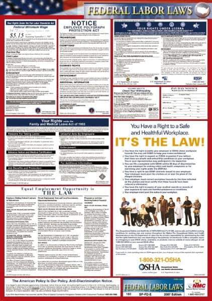 NMC - 24" Wide x 40" High Laminated Paper Labor Law Information Poster - Federal Jurisdiction, 0.03" Thick, English - USA Tool & Supply