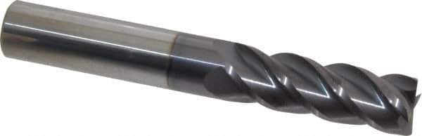 Accupro - 1/2", 1-1/2" LOC, 1/2" Shank Diam, 3-1/2" OAL, 4 Flute, Solid Carbide Square End Mill - Single End, AlTiN Finish, Spiral Flute, 40° Helix, Centercutting, Right Hand Cut, Right Hand Flute - USA Tool & Supply