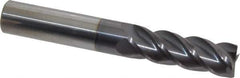 Accupro - 1/2", 1-1/2" LOC, 1/2" Shank Diam, 3-1/2" OAL, 4 Flute, Solid Carbide Square End Mill - Single End, AlTiN Finish, Spiral Flute, 40° Helix, Centercutting, Right Hand Cut, Right Hand Flute - USA Tool & Supply