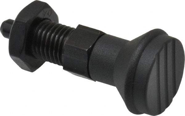 Gibraltar - M12x1.5, 17mm Thread Length, 6mm Plunger Diam, Knob Handle Indexing Plunger - Plunger Style B, 20mm Body Length, 56mm OAL, Steel - USA Tool & Supply