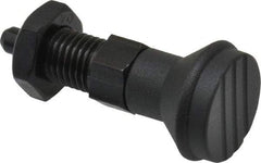 Gibraltar - M12x1.5, 17mm Thread Length, 6mm Plunger Diam, Knob Handle Indexing Plunger - Plunger Style B, 20mm Body Length, 56mm OAL, Steel - USA Tool & Supply
