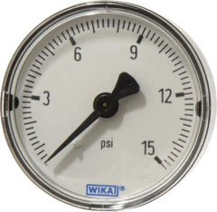 Wika - 2" Dial, 1/4 Thread, 0-15 Scale Range, Pressure Gauge - Center Back Connection Mount, Accurate to 3-2-3% of Scale - USA Tool & Supply