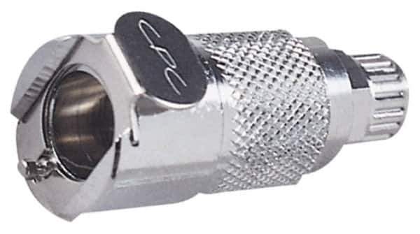 CPC Colder Products - PTF Brass, Quick Disconnect, Valved Inline Coupling Body - 250 Max psi, -40 to 180°F, 1.87" OAL x 0.89" Overall Height, Chrome Plated - USA Tool & Supply