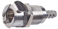 CPC Colder Products - 3/8" Inside Tube Diam, Brass, Quick Disconnect, Hose Barb Valved Panel Mount Coupling Body - 250 Max psi, -40 to 180°F, 1.87" OAL x 0.89" Overall Height, Chrome Plated - USA Tool & Supply