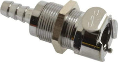 CPC Colder Products - 1/4" Inside Tube Diam, Brass, Quick Disconnect, Hose Barb Valved Panel Mount Coupling Body - 250 Max psi, -40 to 180°F, 2" OAL x 0.89" Overall Height, Chrome Plated - USA Tool & Supply