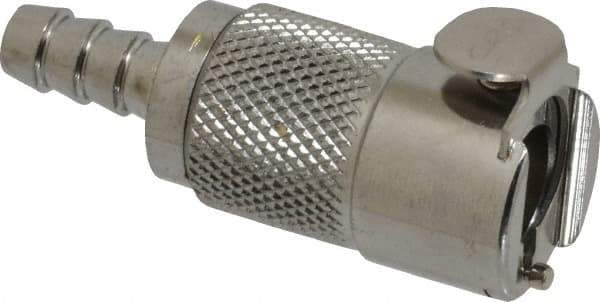 CPC Colder Products - 1/4" Inside Tube Diam, Brass, Quick Disconnect, Hose Barb Valved Inline Coupling Body - 250 Max psi, -40 to 180°F, 2" OAL x 0.89" Overall Height, Chrome Plated - USA Tool & Supply