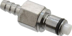 CPC Colder Products - 1/4" Inside Tube Diam, Brass, Quick Disconnect, Hose Barb Valved Inline Coupling Insert - 250 Max psi, -40 to 180°F, 2" OAL x 0.65" Overall Height, Chrome Plated - USA Tool & Supply