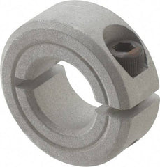 Made in USA - 7/16" Bore, Aluminum, One Piece Clamp Collar - 15/16" Outside Diam, 3/8" Wide - USA Tool & Supply