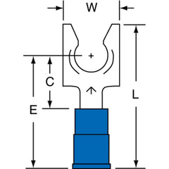 3M - 1/4" Stud, 16 to 14 AWG Compatible, Partially Insulated, Crimp Connection, Locking Fork Terminal - USA Tool & Supply