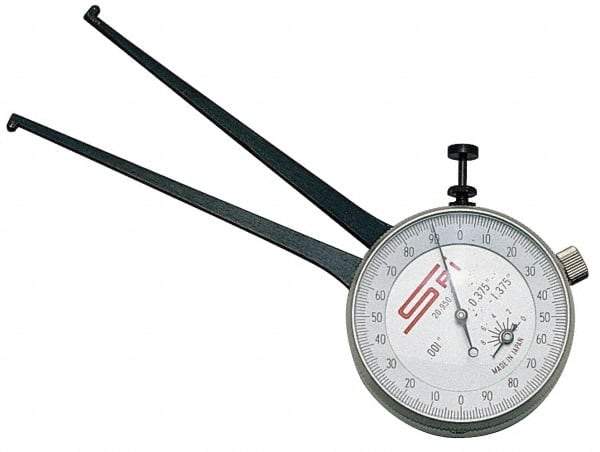 SPI - 75 to 100mm Inside Dial Caliper Gage - 0.025mm Graduation, 0.038mm Accuracy, 3-1/4" Leg Length, Ball Contact Points - USA Tool & Supply