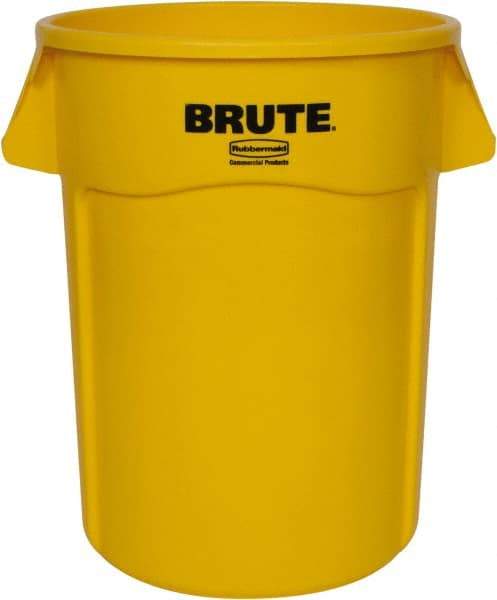 Rubbermaid - 55 Gal Yellow Round Trash Can - Polyethylene, None Graphic, 33.2" High, Lid Not Included - USA Tool & Supply