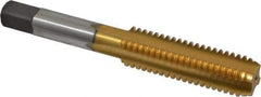 Kennametal - 1/2-13 UNC 3B 4 Flute TiN Finish High Speed Steel Straight Flute Standard Hand Tap - Bottoming, Right Hand Thread, 3-3/8" OAL, 1-21/32" Thread Length, H3 Limit, Oversize - Exact Industrial Supply