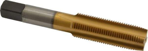 Kennametal - 5/8-18 UNF 3B 4 Flute TiN Finish High Speed Steel Straight Flute Standard Hand Tap - Plug, Right Hand Thread, 3-13/16" OAL, 1-13/16" Thread Length, H3 Limit, Oversize - Exact Industrial Supply