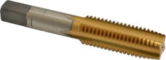 Kennametal - 3/4-10 UNC 4 Flute TiN Finish High Speed Steel Straight Flute Standard Hand Tap - Plug, Right Hand Thread, 4-1/4" OAL, 2" Thread Length, H3 Limit, Oversize - Exact Industrial Supply