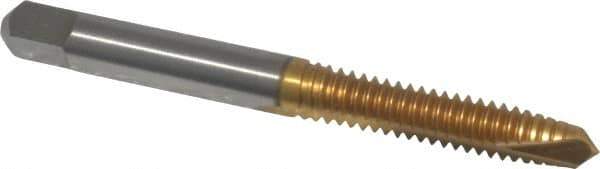 Kennametal - 1/4-20 UNC, 2 Flute, TiN Finish, High Speed Steel Spiral Point Tap - Plug Chamfer, Right Hand Thread, 2-1/2" OAL, 1" Thread Length, 0.255" Shank Diam - Exact Industrial Supply