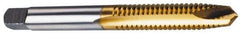 Hertel - 3/8-24 UNF, 3 Flute, TiN Finish, High Speed Steel Spiral Point Tap - Plug Chamfer, Right Hand Thread, 2-15/16" OAL, 1-1/4" Thread Length, 0.381" Shank Diam - Exact Industrial Supply