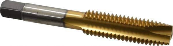 Kennametal - 1/2-13 UNC, 3 Flute, TiN Finish, High Speed Steel Spiral Point Tap - Plug Chamfer, Right Hand Thread, 3.38" OAL, 1.656" Thread Length, 0.367" Shank Diam, 3B Class of Fit - Exact Industrial Supply