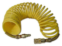 Coilhose Pneumatics - 3/8" ID, 3/8 Thread, 25' Long, Yellow Nylon Coiled & Self Storing Hose - 165 Max psi, Industrial Interchange Coupler x Male Swivel - USA Tool & Supply