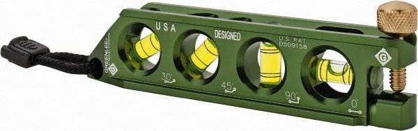 Greenlee - Magnetic 5-1/2" Long 4 Vial Torpedo Level - Aluminum, Green, 1 0°, 1 30°, 1 45° & 1 90° Vials - USA Tool & Supply