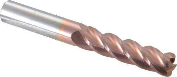 Accupro - 1/2", 4 Flute, Single End, Solid Carbide, 0.09" Corner Radius End Mill - 4" OAL, 40° Helix, Right Hand Flute, 2" LOC, Right Hand Cut - USA Tool & Supply