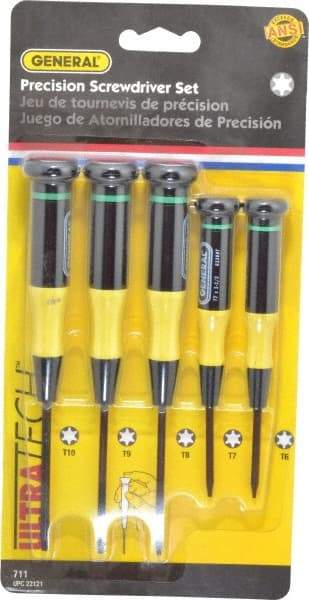 General - 5 Piece T6 to T10 Micro Handle Torx Driver Set - T6, T7, T8, T9, T10 - USA Tool & Supply
