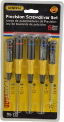 General - 5 Piece Phillips & Slotted Screwdriver Set - Electrician Shank, Plastic Handle, Blade Sizes: Length 1-1/2 & 2-1/2, Bit Sizes: Philips #00 to #1, Tip Thickness: 3/32 & 1/8 - USA Tool & Supply