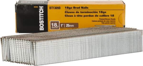 Stanley Bostitch - 18 Gauge 1" Long Brad Nails for Power Nailers - Steel, Galvanized Finish, Brad Head, Chisel Point - USA Tool & Supply