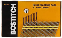 Stanley Bostitch - 0.12" Shank Diam 3-1/4" Long Framing Nails for Power Nailers - Plastic, Bright Finish, Smooth Shank, Angled Stick Plastic Collation, Round Head, Diamond Point - USA Tool & Supply