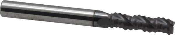 Accupro - 1/4" Diam, Coarse Pitch, 3/4" LOC, 3 Flute Solid Carbide Roughing Square End Mill - AlTiN Finish, 2-1/2" OAL, 1/4" Shank Diam, Single End, Centercutting, 30° Helix - USA Tool & Supply