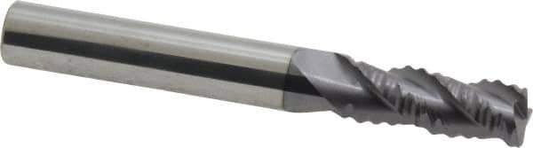 Accupro - 5/16" Diam, Coarse Pitch, 3/4" LOC, 3 Flute Solid Carbide Roughing Square End Mill - AlTiN Finish, 2-1/2" OAL, 5/16" Shank Diam, Single End, Centercutting, 30° Helix - USA Tool & Supply