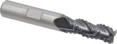 Accupro - 3/8" Diam, Coarse Pitch, 7/8" LOC, 3 Flute Solid Carbide Roughing Square End Mill - AlTiN Finish, 2-1/2" OAL, 3/8" Shank Diam, Single End, Centercutting, 30° Helix - USA Tool & Supply