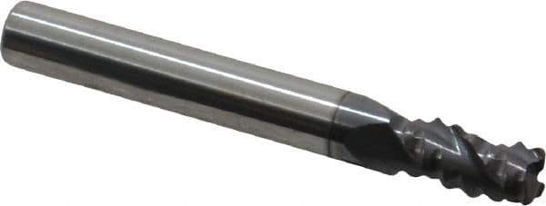 Accupro - 1/4" Diam, Coarse Pitch, 3/8" LOC, 3 Flute Solid Carbide Roughing Square End Mill - AlTiN Finish, 2" OAL, 1/4" Shank Diam, Single End, Centercutting, 30° Helix - USA Tool & Supply