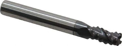Accupro - 1/4" Diam, Coarse Pitch, 3/8" LOC, 3 Flute Solid Carbide Roughing Square End Mill - AlTiN Finish, 2" OAL, 1/4" Shank Diam, Single End, Centercutting, 30° Helix - USA Tool & Supply