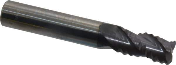 Accupro - 5/16" Diam, Coarse Pitch, 1/2" LOC, 3 Flute Solid Carbide Roughing Square End Mill - AlTiN Finish, 2" OAL, 5/16" Shank Diam, Single End, Centercutting, 30° Helix - USA Tool & Supply