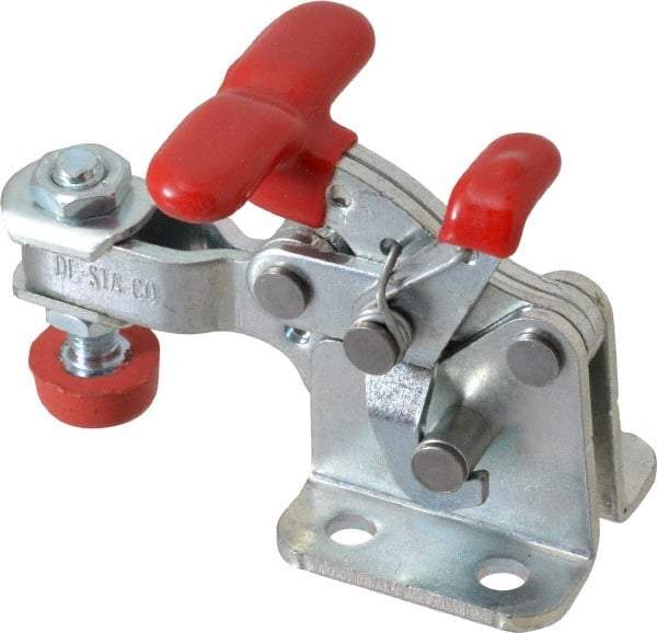 De-Sta-Co - 350 Lb Holding Capacity, Horizontal Handle, Manual Hold Down Toggle Clamp - 173° Handle Movement, 92° Bar Opening, U-Bar, Flanged Base, Electro-Plated Zinc, Carbon Steel - USA Tool & Supply