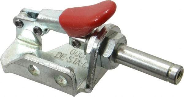 De-Sta-Co - 150 Lb Load Capacity, Flanged Base, Carbon Steel, Standard Straight Line Action Clamp - 3 Mounting Holes, 0.19" Mounting Hole Diam, 0.28" Plunger Diam, Thumb Handle - USA Tool & Supply