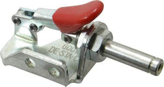 De-Sta-Co - 150 Lb Load Capacity, Flanged Base, Carbon Steel, Standard Straight Line Action Clamp - 3 Mounting Holes, 0.19" Mounting Hole Diam, 0.28" Plunger Diam, Thumb Handle - USA Tool & Supply