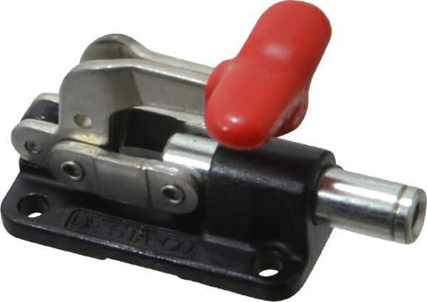 De-Sta-Co - 560 Lb Load Capacity, Flanged Base, Carbon Steel, Standard Straight Line Action Clamp - 4 Mounting Holes, 0.22" Mounting Hole Diam, 0.39" Plunger Diam, T-Handle Handle - USA Tool & Supply